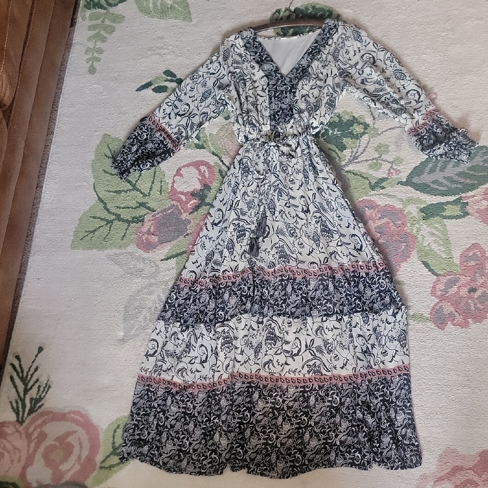 Love Stitch Boho Maxi Dress Floral Long Sleeve Peasant Dress | Size M - Picture 2 of 7